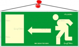 Információs tábla, 25x11,5 cm, fluoreszkáló, utánvilágítós, "Menekülési irány balra"