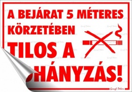 Információs matrica, 25x17,5 cm, "A bejárat 5 méteres körzetében tilos a dohányzás!"