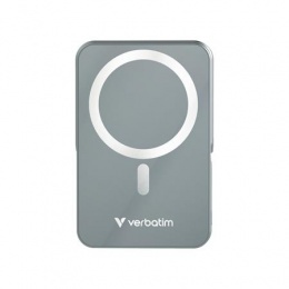 Power bank, mágneses (vezeték nélküli), 10.000mAh, VERBATIM "Charge n Go", szürke